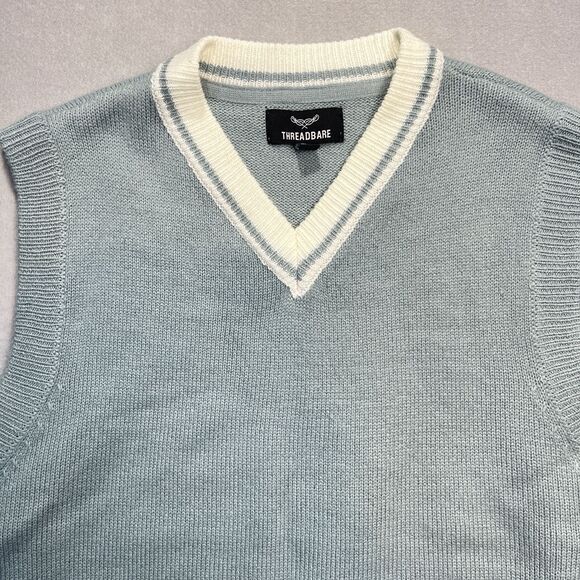 Men’s Vest V Neck Sleeveless Sweater Vest Light Academia Blue Grandpacore Size M - Picture 3 of 7